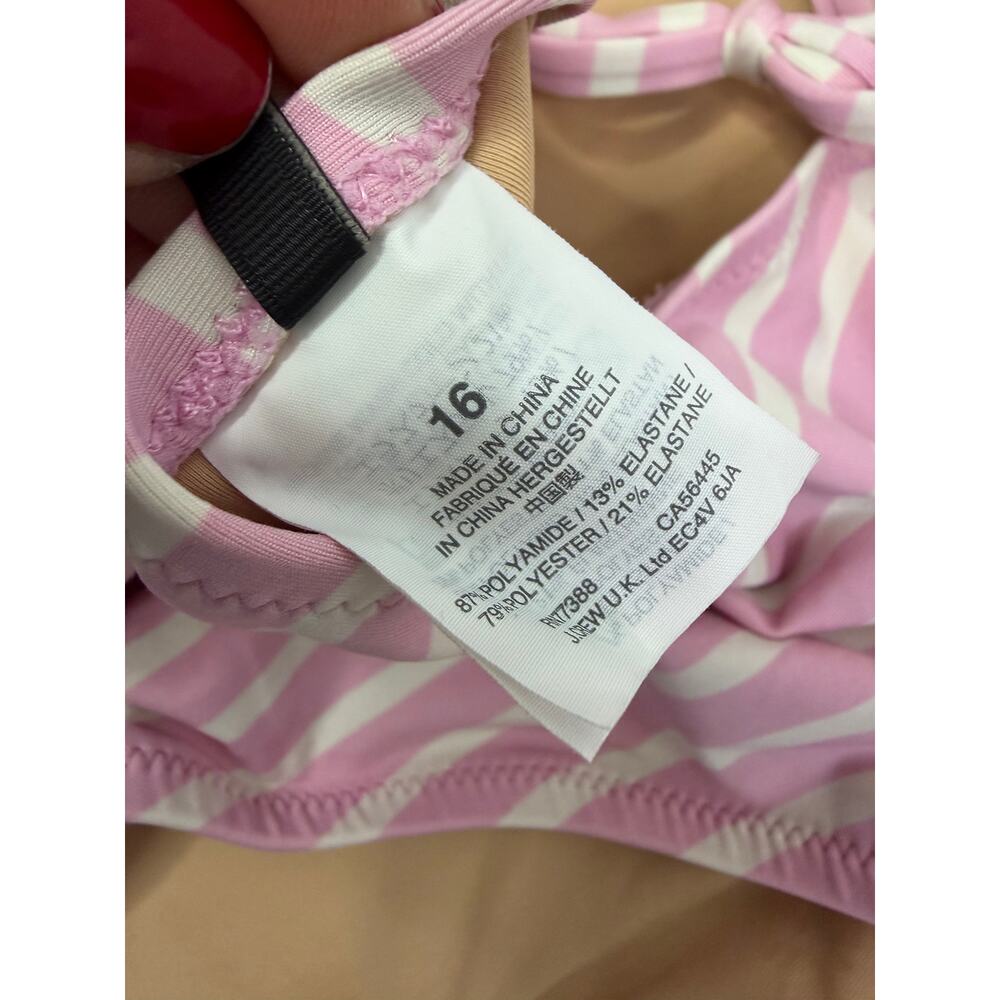 J.Crew Lace-up Back One-Piece Swimsuit Pink & White Stripes Size 16 - Picture 4 of 6